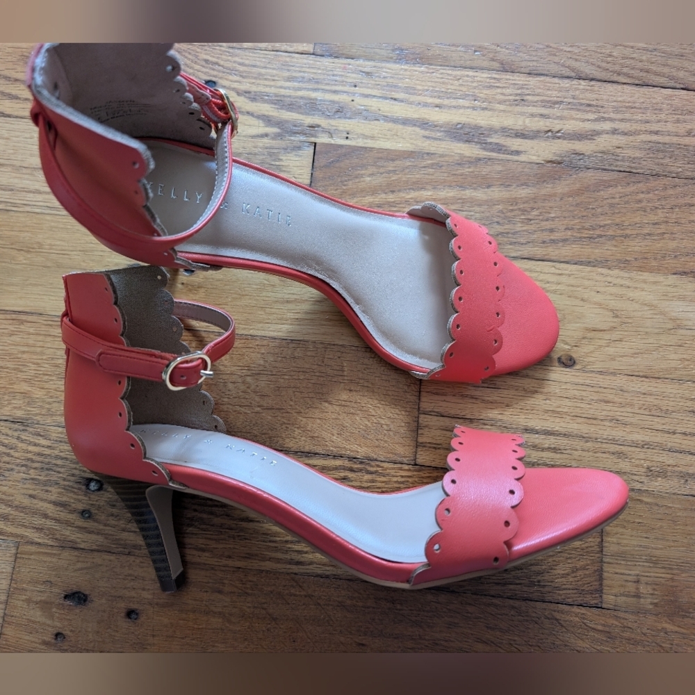 Kelly & Katie Coral Scalloped Ankle-Strap Heels - Picture 2 of 7